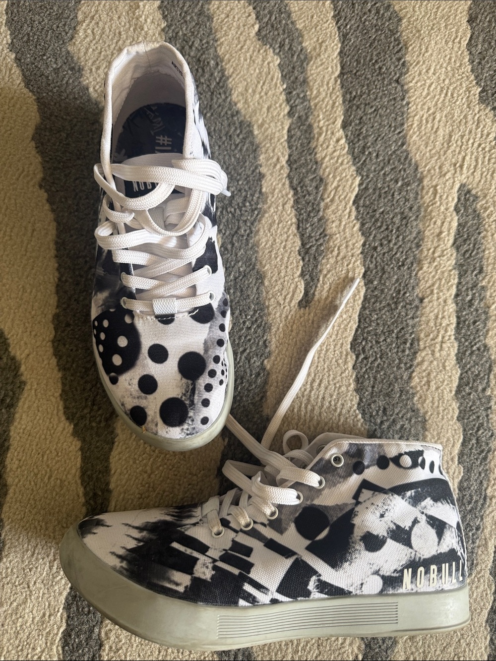 NOBULL Black & White High-Top Sneakers with Graphic Dot Print